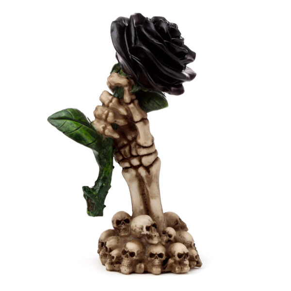 Gothic Skull Decoration - Skeleton Hand Holding Black Rose - Image 2