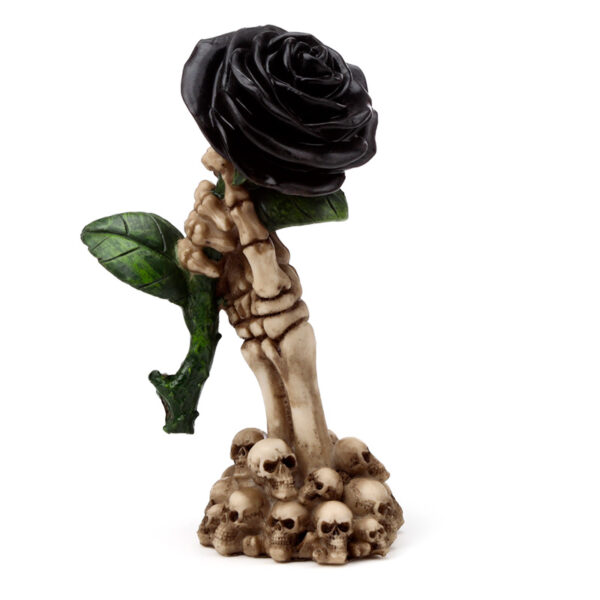Gothic Skull Decoration - Skeleton Hand Holding Black Rose - Image 3