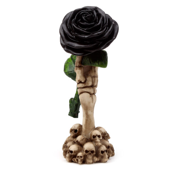Gothic Skull Decoration - Skeleton Hand Holding Black Rose - Image 4