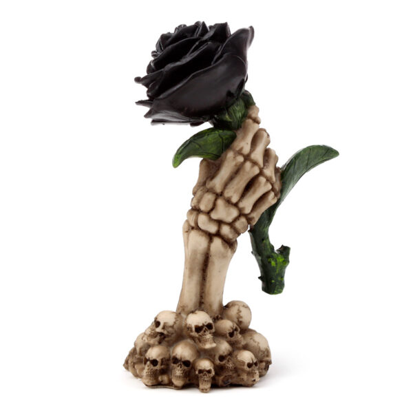 Gothic Skull Decoration - Skeleton Hand Holding Black Rose - Image 5