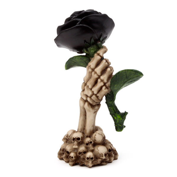 Gothic Skull Decoration - Skeleton Hand Holding Black Rose - Image 6