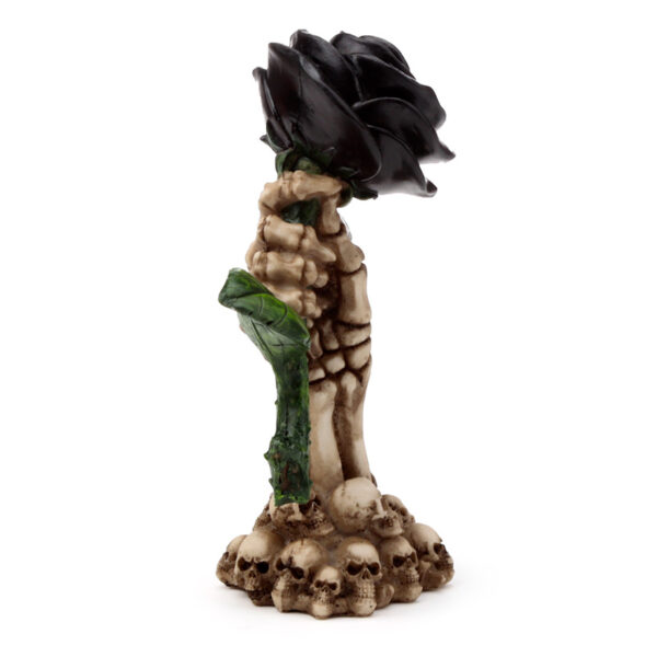 Gothic Skull Decoration - Skeleton Hand Holding Black Rose - Image 8