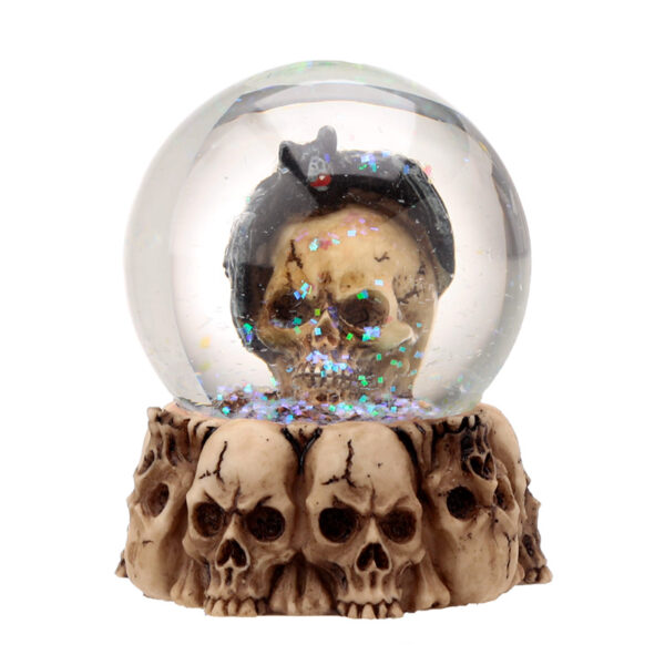 Gothic Skull Snow Globe - Black Cat, Crow and Bat Skull - Image 2