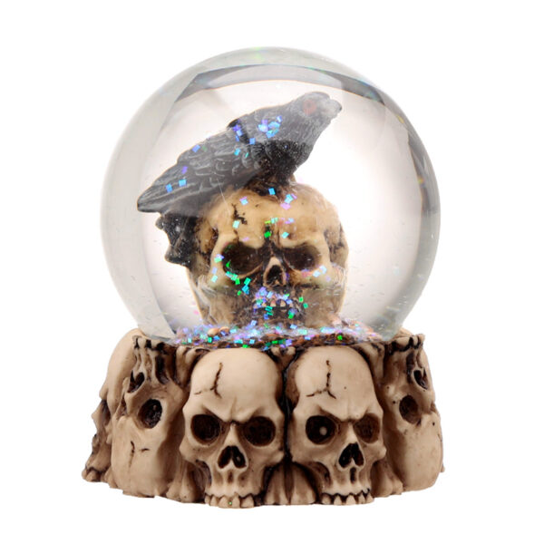 Gothic Skull Snow Globe - Black Cat, Crow and Bat Skull - Image 3