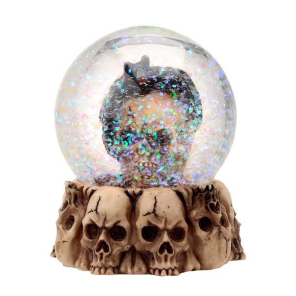 Gothic Skull Snow Globe - Black Cat, Crow and Bat Skull - Image 5