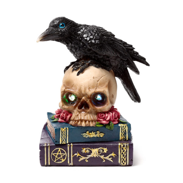 Decorative LED Ornament -  Crow on Skull & Books - Image 2