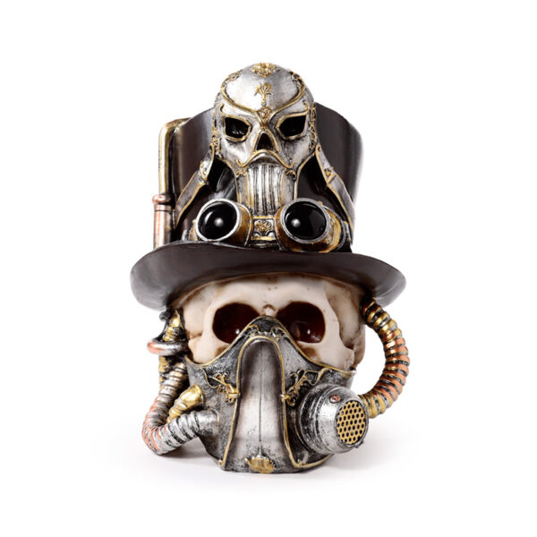 Decorative Ornament - Steampunk Style Skull with Gas Mask & Top Hat - Image 2