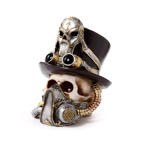 Decorative Ornament - Steampunk Style Skull with Gas Mask & Top Hat - Image 3