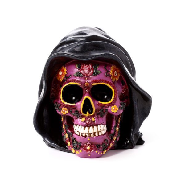 Decorative Ornament - Day of the Dead Purple Skull with Hood - Image 2