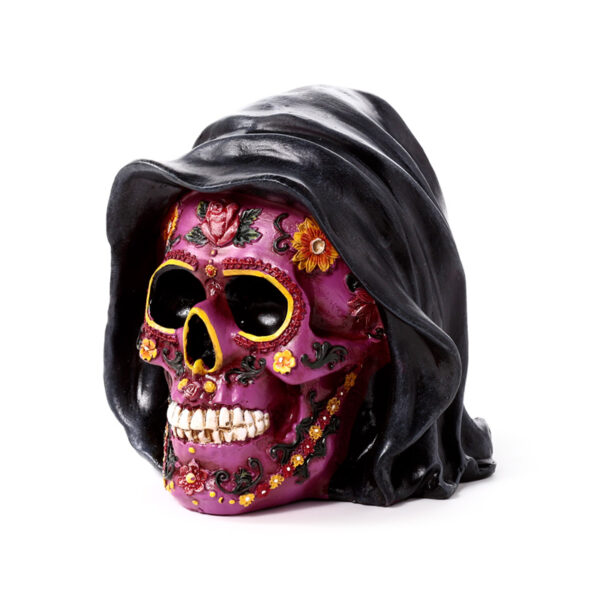 Decorative Ornament - Day of the Dead Purple Skull with Hood - Image 3