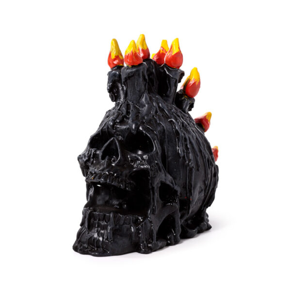 Decorative Ornament - Black Screaming Skull with Candles & Melted Wax - Image 3