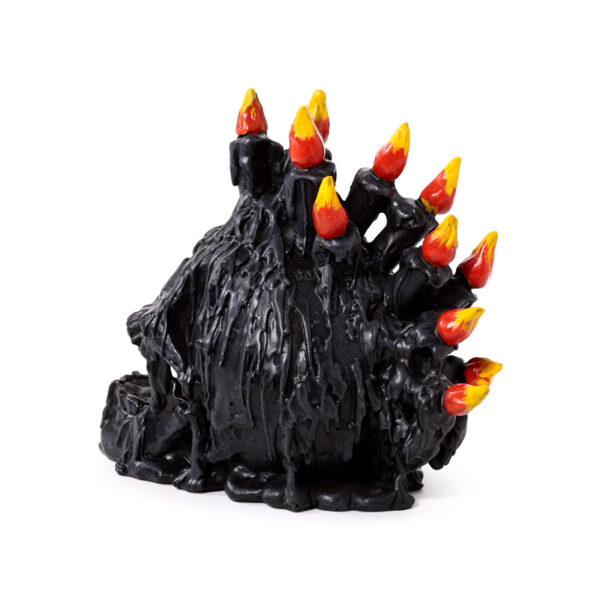 Decorative Ornament - Black Screaming Skull with Candles & Melted Wax - Image 4