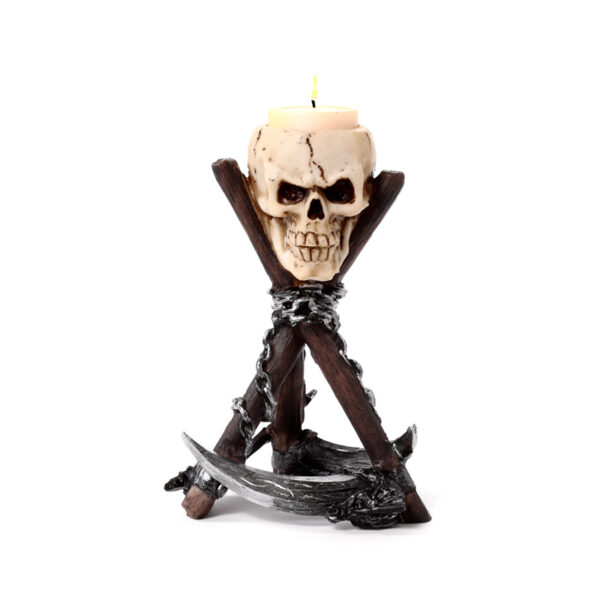 Resin Tea Light Holder - Skull Head with Scythe Tripod - Image 2