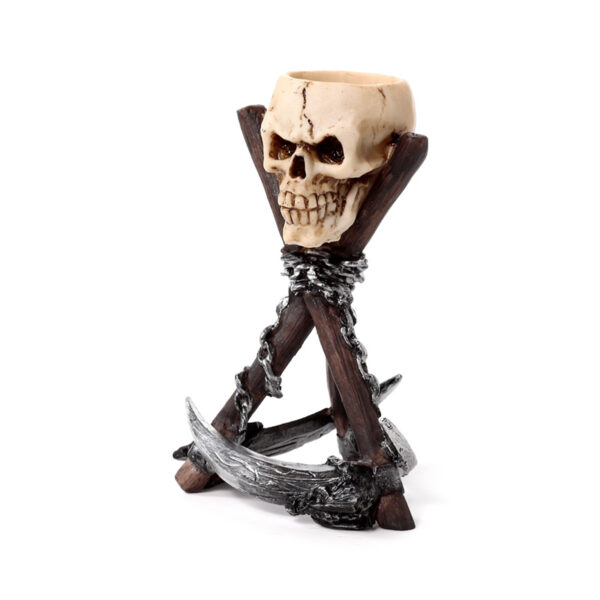 Resin Tea Light Holder - Skull Head with Scythe Tripod - Image 3