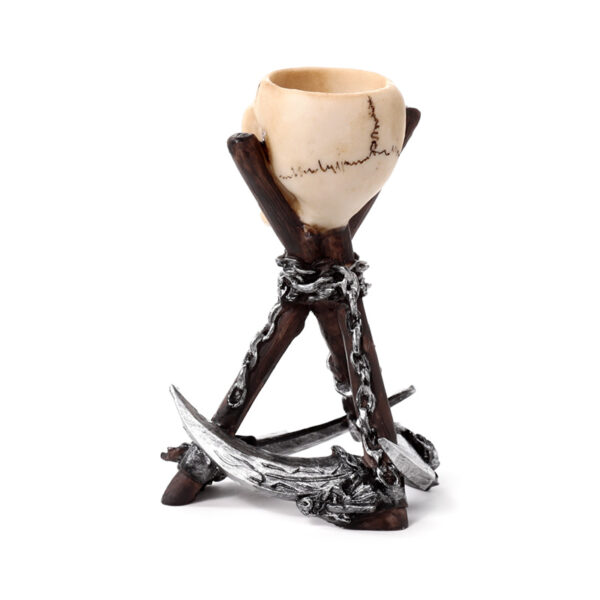 Resin Tea Light Holder - Skull Head with Scythe Tripod - Image 5