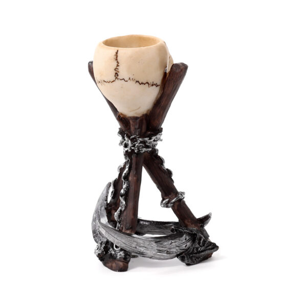Resin Tea Light Holder - Skull Head with Scythe Tripod - Image 6