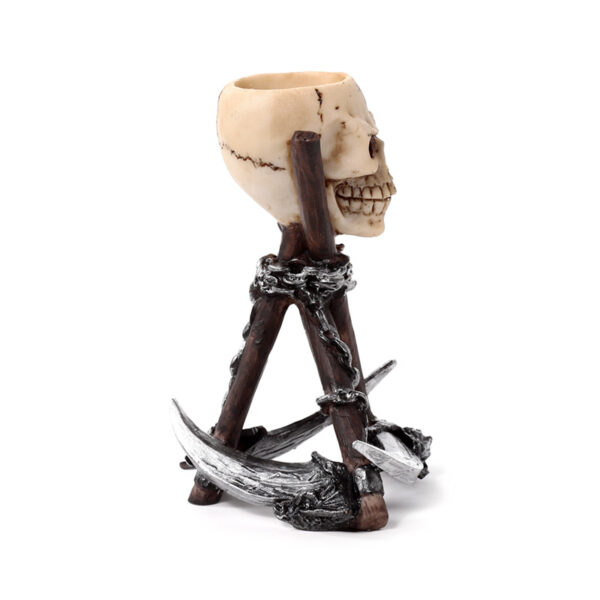 Resin Tea Light Holder - Skull Head with Scythe Tripod - Image 7