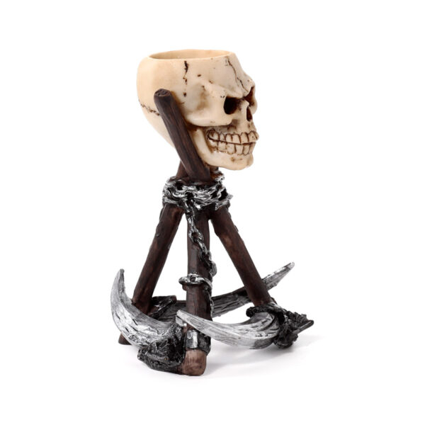 Resin Tea Light Holder - Skull Head with Scythe Tripod - Image 8