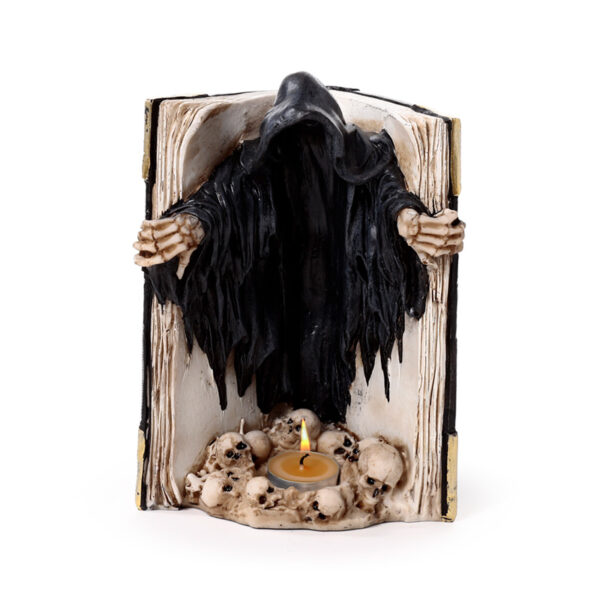 Resin Tea Light Holder - The Reaper of Death Book of Skulls - Image 2