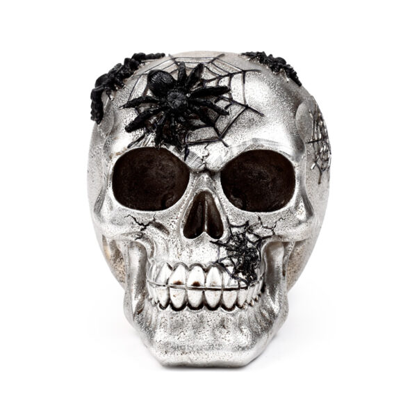 Decorative Ornament - Silver Skull with Black Spiders & Webs - Image 2