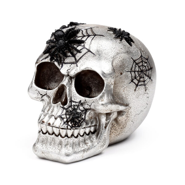 Decorative Ornament - Silver Skull with Black Spiders & Webs - Image 3