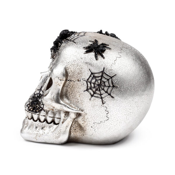 Decorative Ornament - Silver Skull with Black Spiders & Webs - Image 4