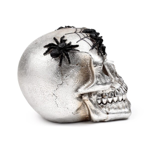 Decorative Ornament - Silver Skull with Black Spiders & Webs - Image 6