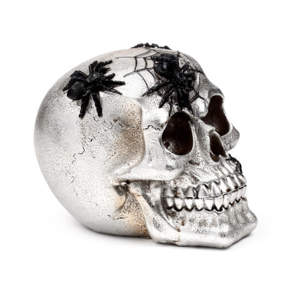 Decorative Ornament - Silver Skull with Black Spiders & Webs - Image 7