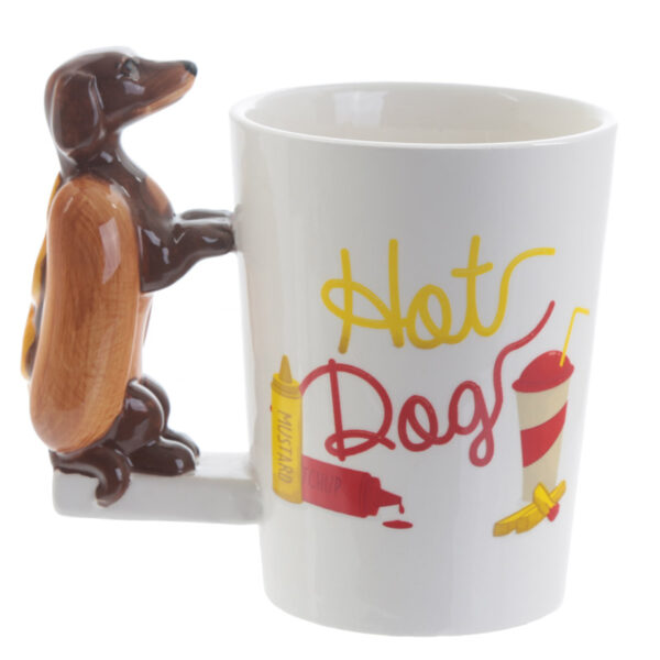 Shaped Handle Ceramic Mug - Sausage Dog in Bun HOT DOG Fast Food - Image 2