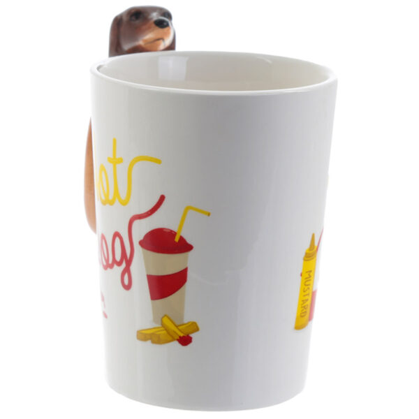 Shaped Handle Ceramic Mug - Sausage Dog in Bun HOT DOG Fast Food - Image 3