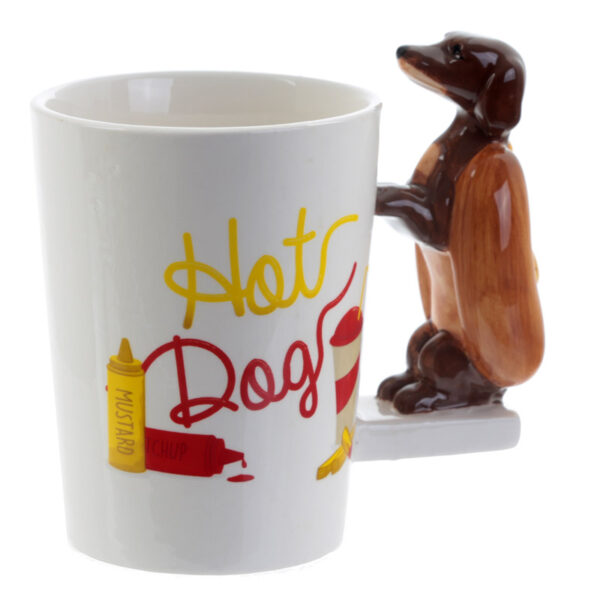 Shaped Handle Ceramic Mug - Sausage Dog in Bun HOT DOG Fast Food - Image 4