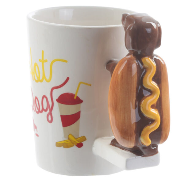 Shaped Handle Ceramic Mug - Sausage Dog in Bun HOT DOG Fast Food - Image 5