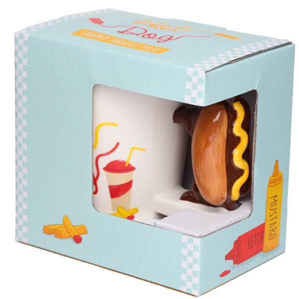 Shaped Handle Ceramic Mug - Sausage Dog in Bun HOT DOG Fast Food - Image 6