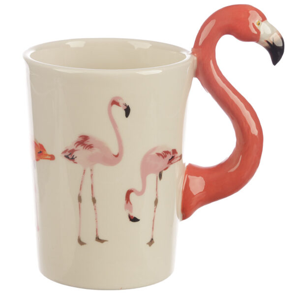 Shaped Handle Ceramic Mug - Flamingo Pinks with Flaming Decal - Image 2