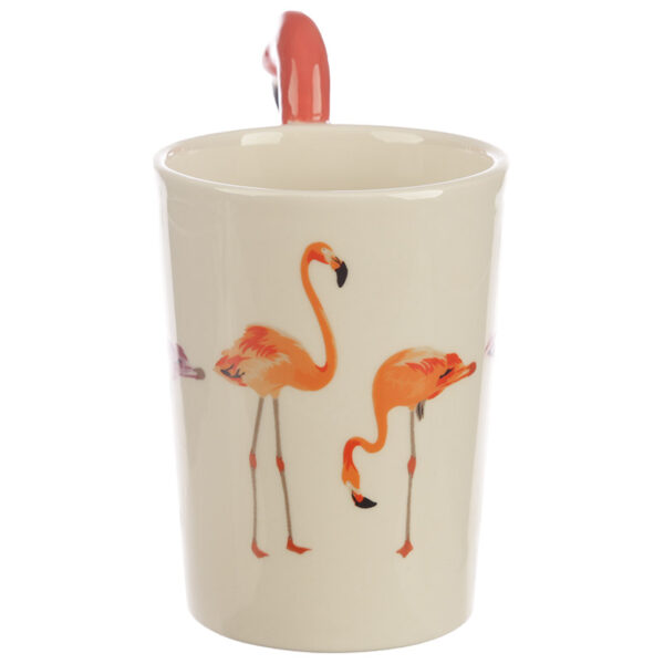 Shaped Handle Ceramic Mug - Flamingo Pinks with Flaming Decal - Image 3