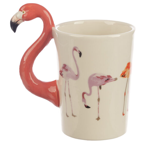 Shaped Handle Ceramic Mug - Flamingo Pinks with Flaming Decal - Image 4
