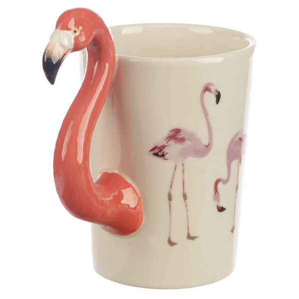 Shaped Handle Ceramic Mug - Flamingo Pinks with Flaming Decal - Image 5