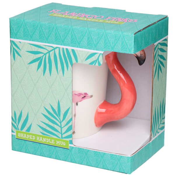 Shaped Handle Ceramic Mug - Flamingo Pinks with Flaming Decal - Image 6