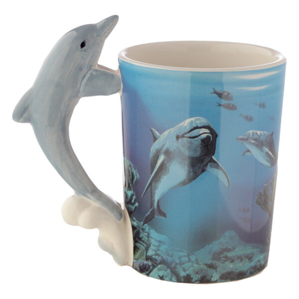 Shaped Handle Ceramic Mug - Dolphin Underwater Decal - Image 4