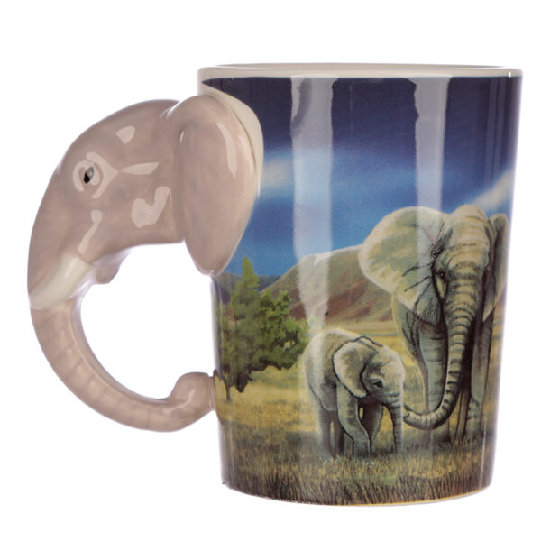 Shaped Handle Ceramic Mug - Elephant Savannah Decal - Image 3