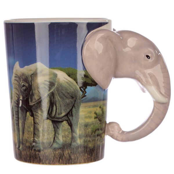 Shaped Handle Ceramic Mug - Elephant Savannah Decal - Image 5