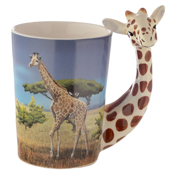 Shaped Handle Ceramic Mug - Giraffe Savannah Decal - Image 2