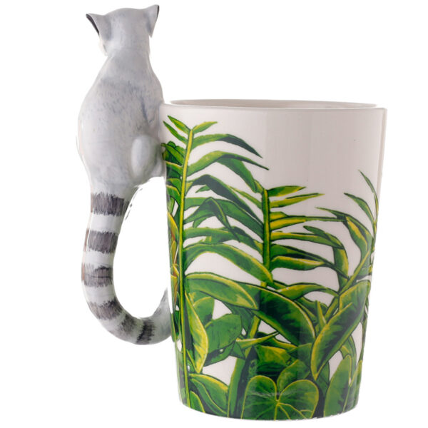 Shaped Handle Ceramic Mug - Lemur with Jungle Decal - Image 3