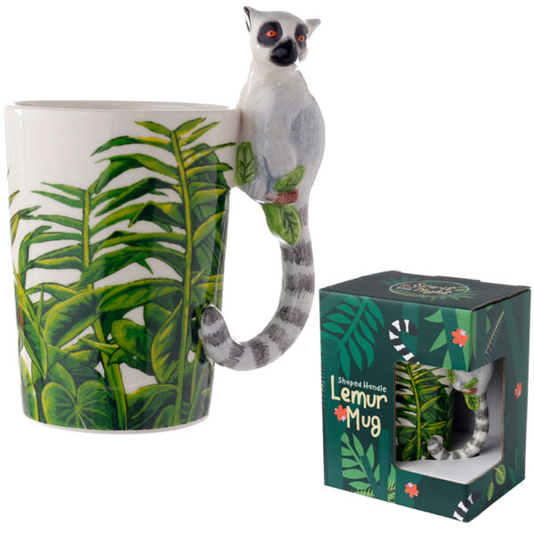 Shaped Handle Ceramic Mug - Lemur with Jungle Decal - Image 6