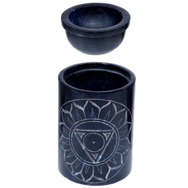 Dark Blue Soapstone Carved Chakra Oil Burner - Image 2
