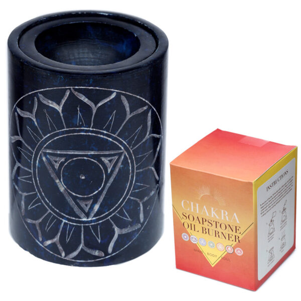 Dark Blue Soapstone Carved Chakra Oil Burner - Image 7