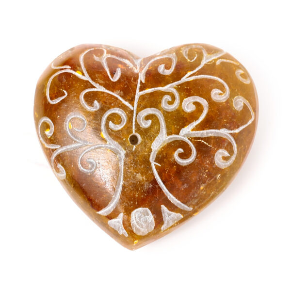 Carved Soapstone Ashcatcher Incense Burner - Chakra Heart Shaped Tree of Life - Image 4