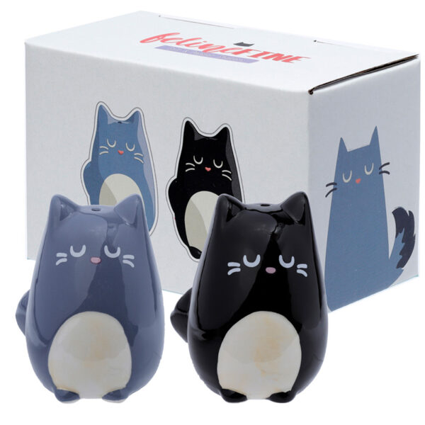 Ceramic Salt & Pepper Set - Feline Fine Black & Grey Cats - Image 9