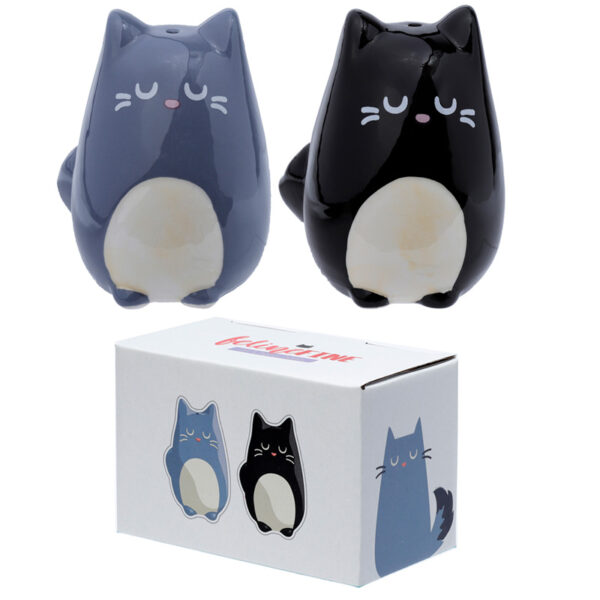 Ceramic Salt & Pepper Set - Feline Fine Black & Grey Cats - Image 11