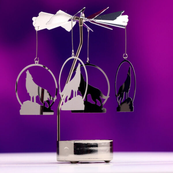 Spinning Tea Light Carousel Candle Holder - Howling Wolf - Image 3